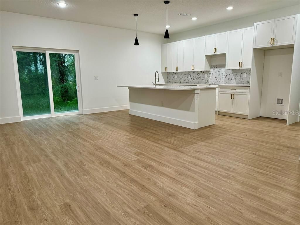 Interior, Kitchen, Pendant Lights, Recessed Lighting, Wood Texture Flooring