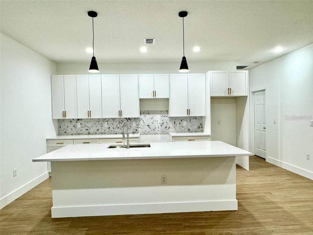 Interior, Kitchen, Pendant Lights, Recessed Lighting, Wood Texture Flooring