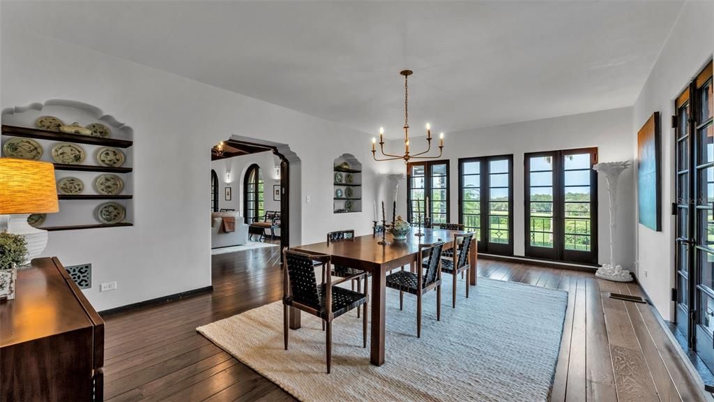 Chandelier, Dining room, Interior, Pendant Lights, Wood Texture Flooring