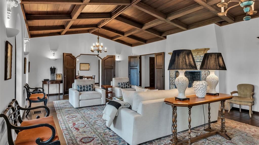 Chandelier, Interior, Living room, Wooden Beams, Wooden Ceilings, Wood Texture Flooring