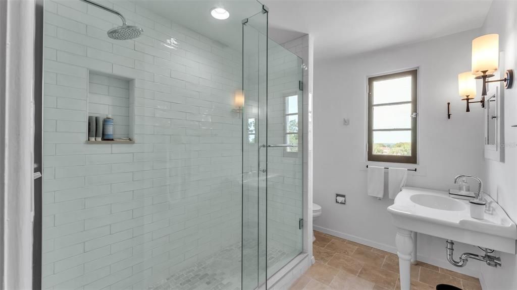 Bathroom, Glass Shower, Interior, Recessed Lighting