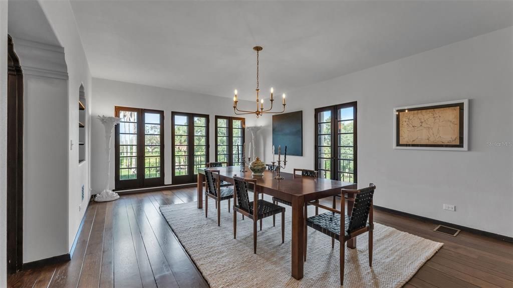 Dining room, Interior, Pendant Lights, Wood Texture Flooring