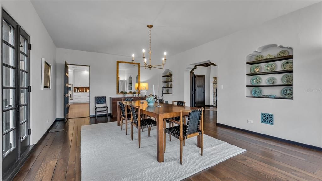 Dining room, Interior, Pendant Lights, Wood Texture Flooring
