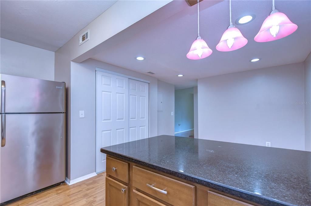 Interior, Kitchen, Pendant Lights, Recessed Lighting, Wood Texture Flooring