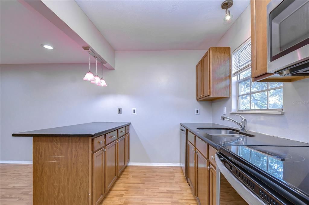 Interior, Kitchen, Pendant Lights, Recessed Lighting, Wood Texture Flooring