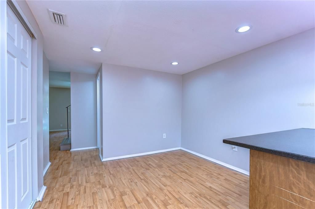 Empty room, Interior, Recessed Lighting, Wood Texture Flooring