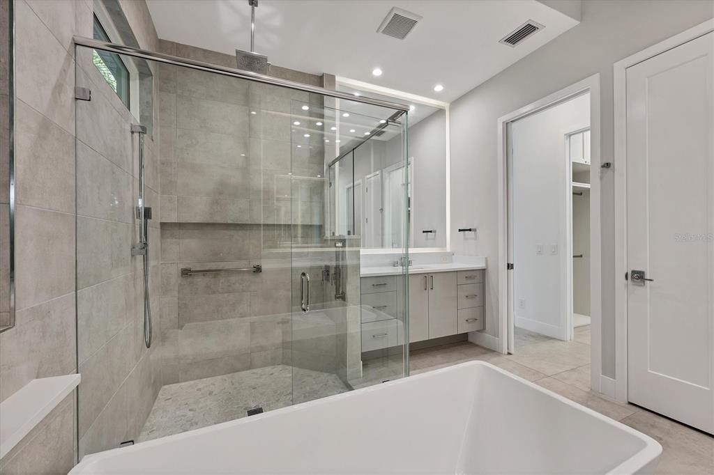 Bathroom, Glass Shower, Interior, Recessed Lighting