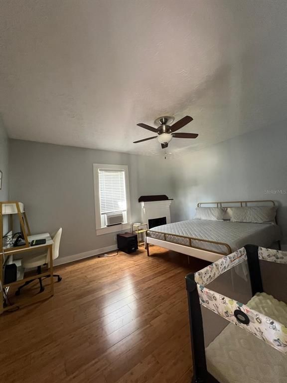 Bedroom, Fireplace, Home Office, Interior, Wood Texture Flooring