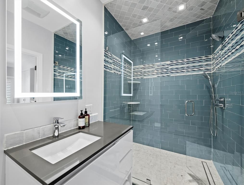 Bathroom, Glass Shower, Interior, Recessed Lighting