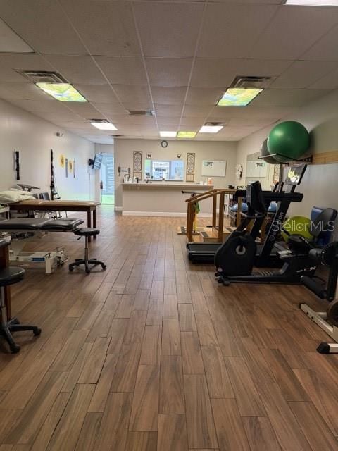 Fitness Equipment, Gym, Interior, Recessed Lighting, Wood Texture Flooring