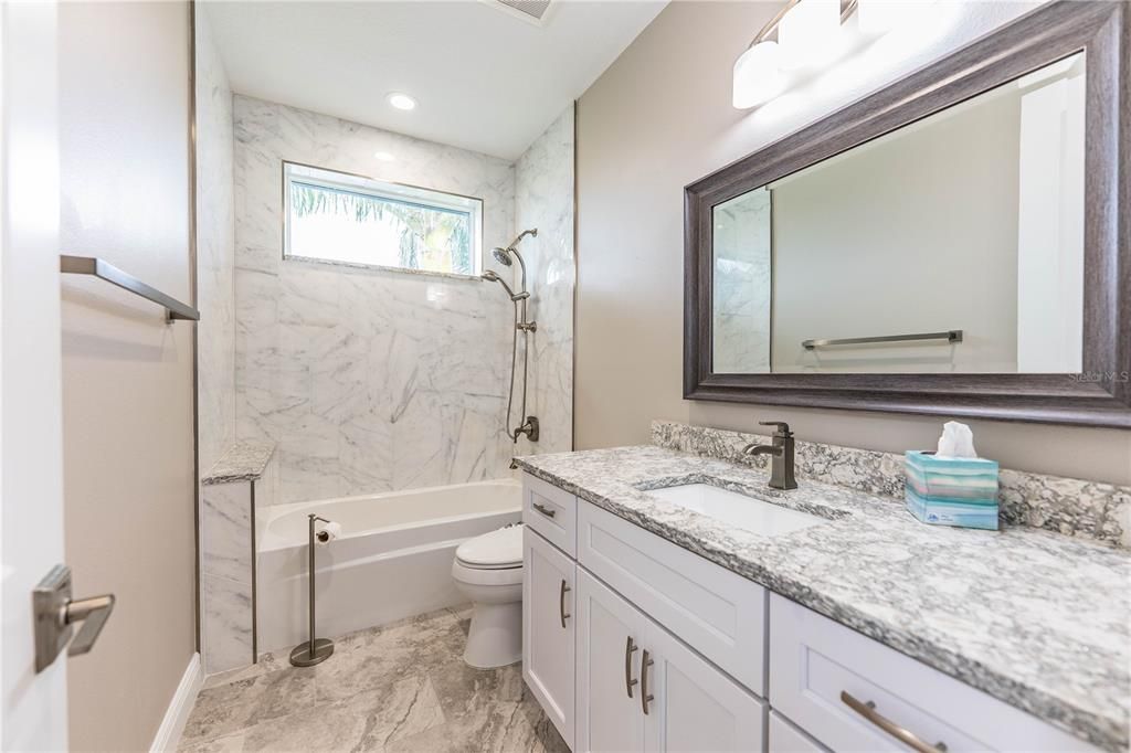 Bathroom, Glass Shower, Interior, Marble, Marble Walls, Recessed Lighting