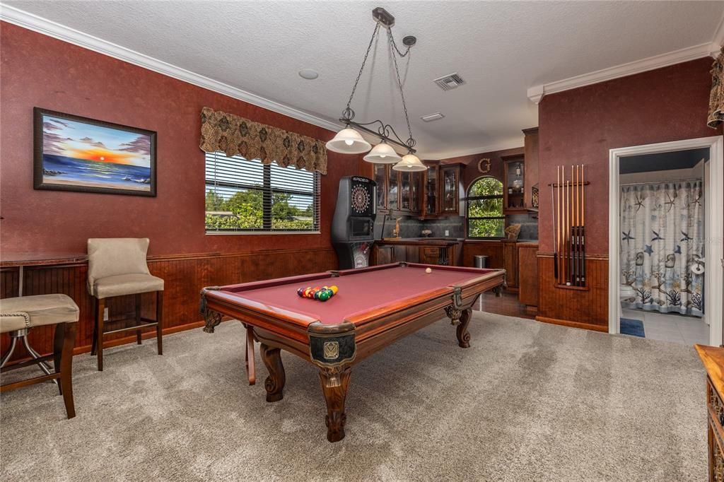 Billiard Table, Game Room, Interior, Pendant Lights