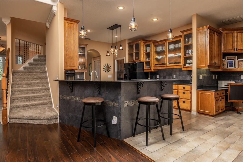Interior, Kitchen, Pendant Lights, Recessed Lighting, Wood Texture Flooring