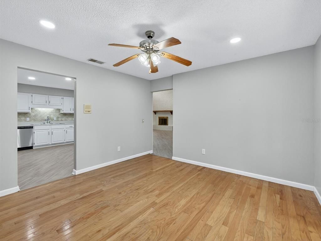Empty room, Interior, Kitchen, Recessed Lighting, Wood Texture Flooring