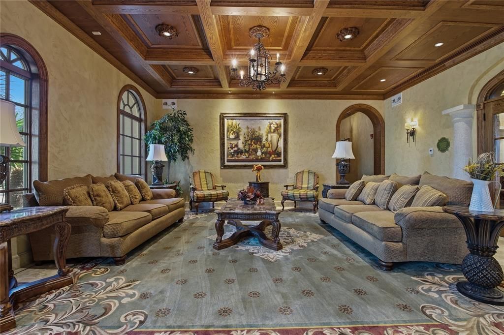 Chandelier, Interior, Living room, Recessed Lighting, Wooden Beams, Wooden Ceilings