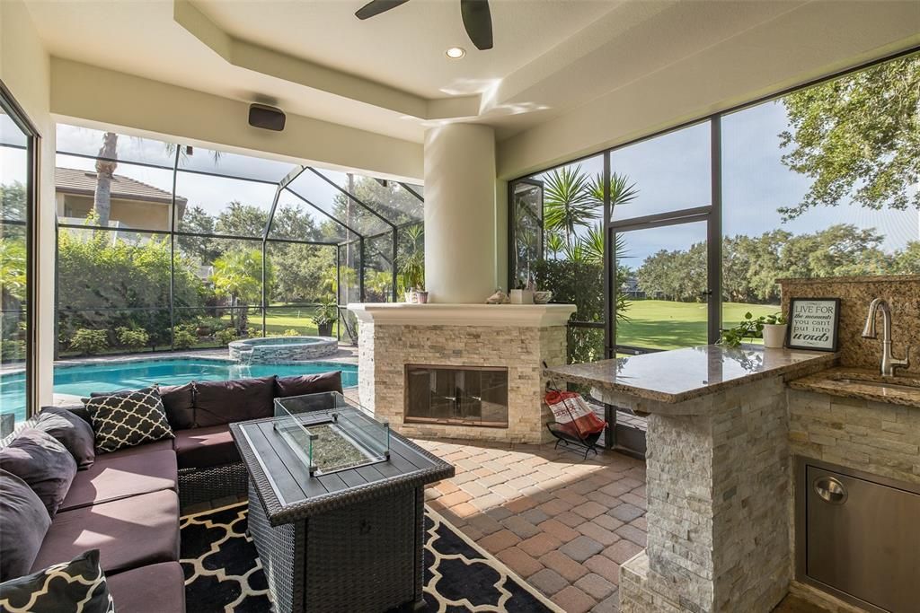 Fireplace, Glass Ceilings, Interior, Pool, Recessed Lighting, Sun Room