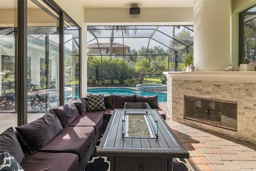 Fireplace, Glass Ceilings, Interior, Pool, Sun Room