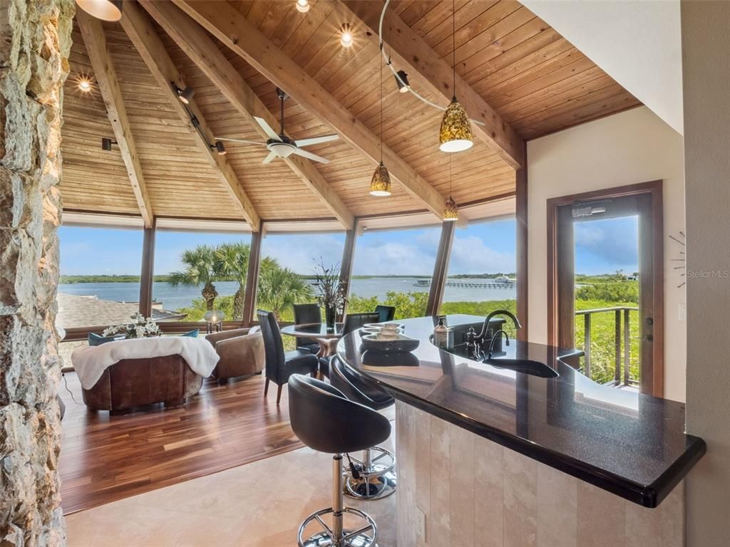 Interior, Pendant Lights, Water, Wooden Beams, Wooden Ceilings, Wood Texture Flooring