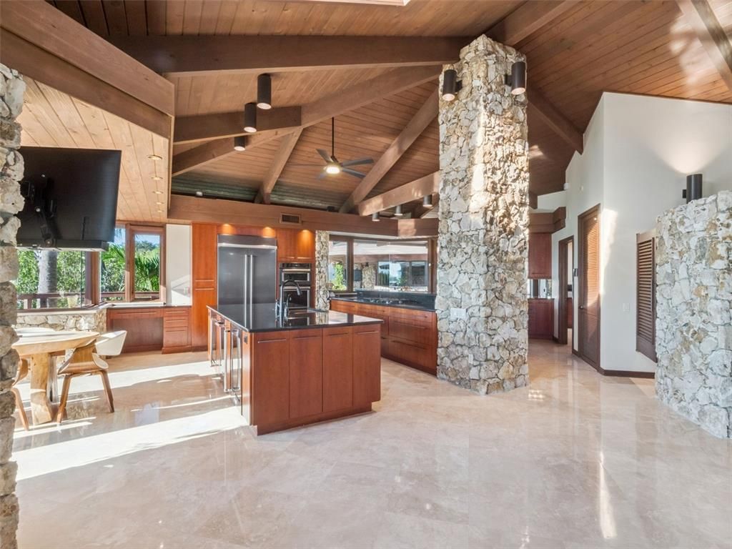Interior, Kitchen, Recessed Lighting, Stainless Steel Appliances, Wooden Beams, Wooden Ceilings