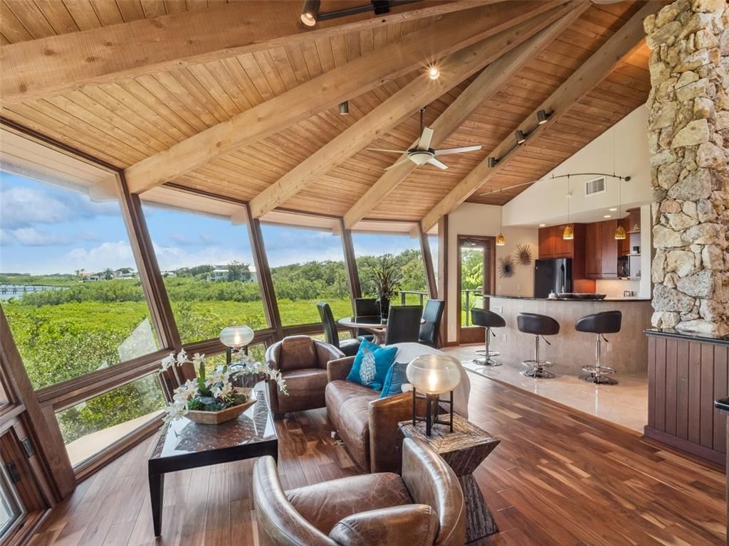 Dining room, Interior, Kitchen, Living room, Pendant Lights, Stone Walls, Wooden Beams, Wooden Ceilings, Wood Texture Flooring