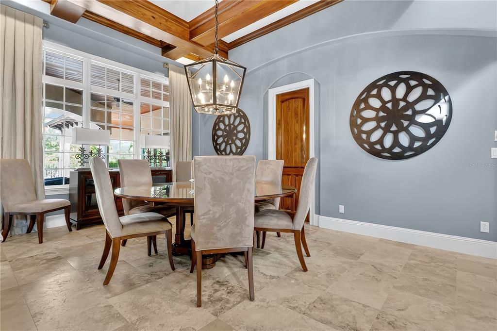 Dining room, Interior, Pendant Lights, Wooden Beams