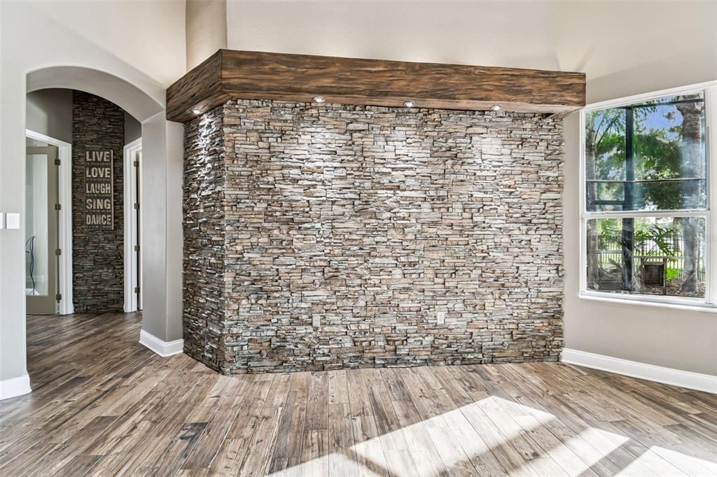 Empty room, Interior, Stone Walls, Wood Texture Flooring