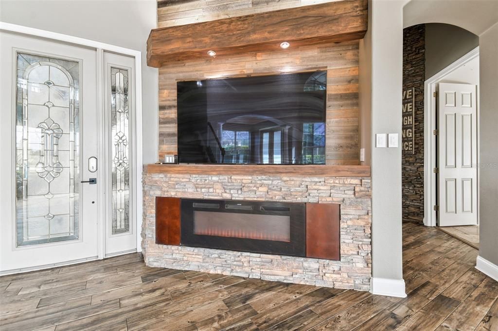 Fireplace, Interior, Recessed Lighting, Wood Texture Flooring