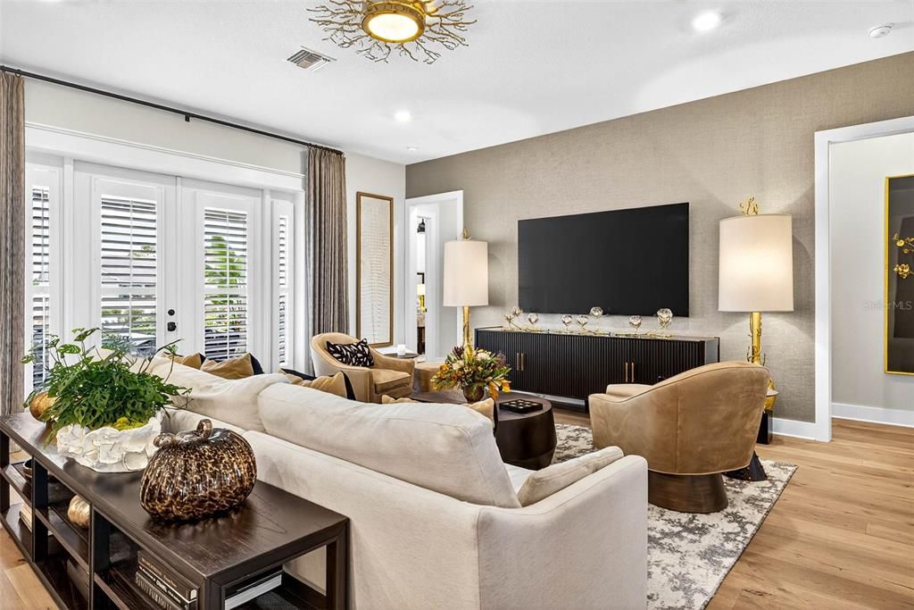 Interior, Living room, Recessed Lighting, Wood Texture Flooring