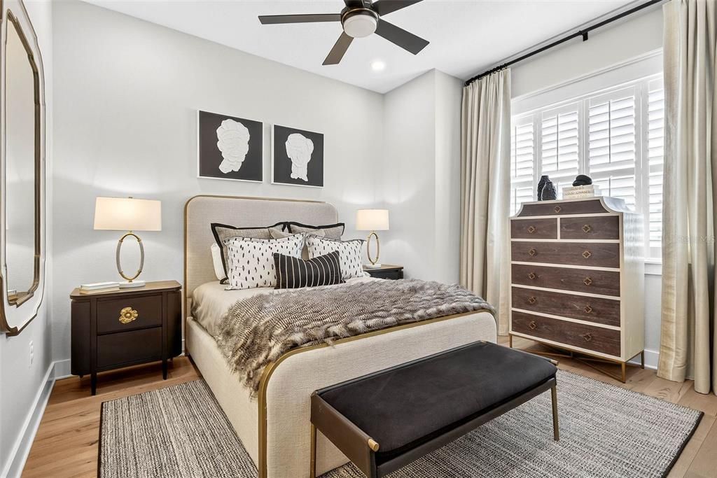 Bedroom, Interior, Recessed Lighting, Wood Texture Flooring