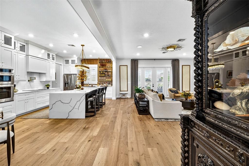 Interior, Kitchen, Living room, Pendant Lights, Recessed Lighting, Wood Texture Flooring