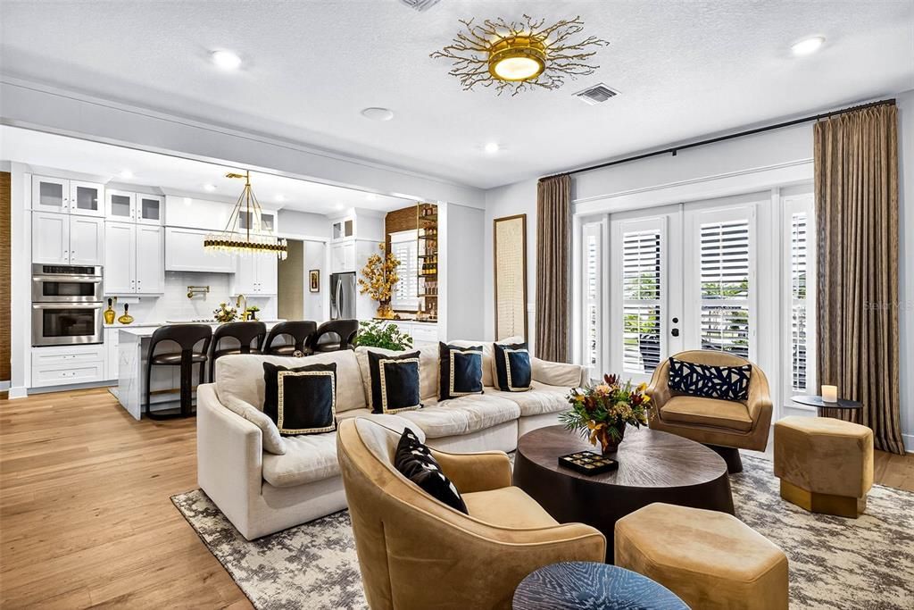 Dining room, Interior, Kitchen, Living room, Pendant Lights, Recessed Lighting, Wood Texture Flooring