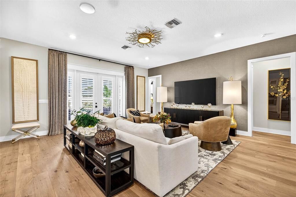 Interior, Living room, Recessed Lighting, Wood Texture Flooring