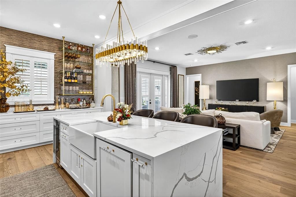 Interior, Kitchen, Living room, Pendant Lights, Recessed Lighting, Wood Texture Flooring