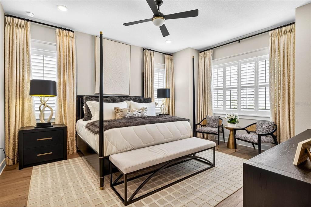 Bedroom, Interior, Recessed Lighting, Wood Texture Flooring