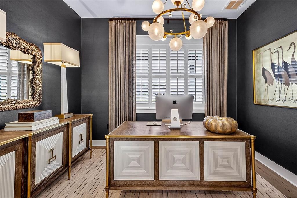 Home Office, Interior, Pendant Lights, Wood Texture Flooring