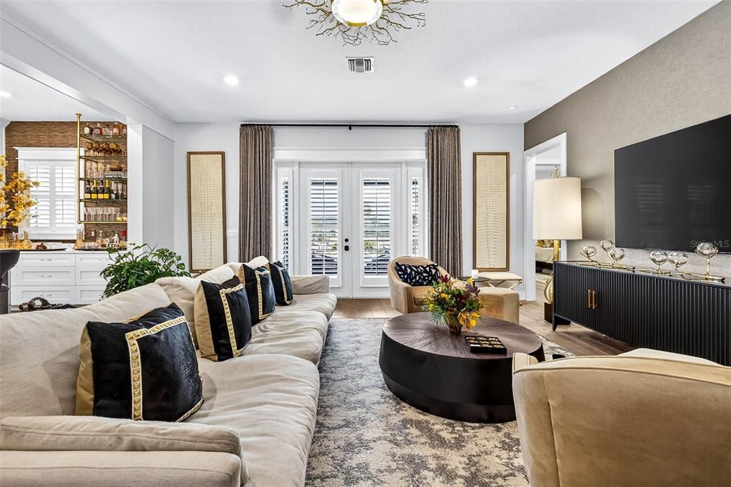 Interior, Living room, Recessed Lighting, Wood Texture Flooring