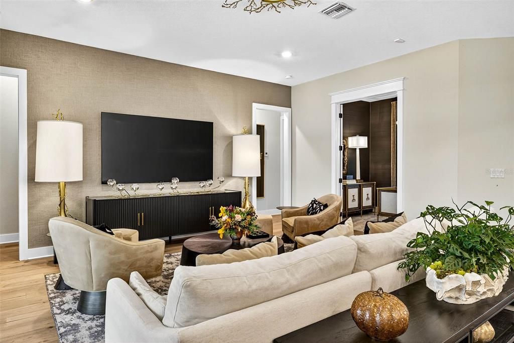 Interior, Living room, Recessed Lighting, Wood Texture Flooring