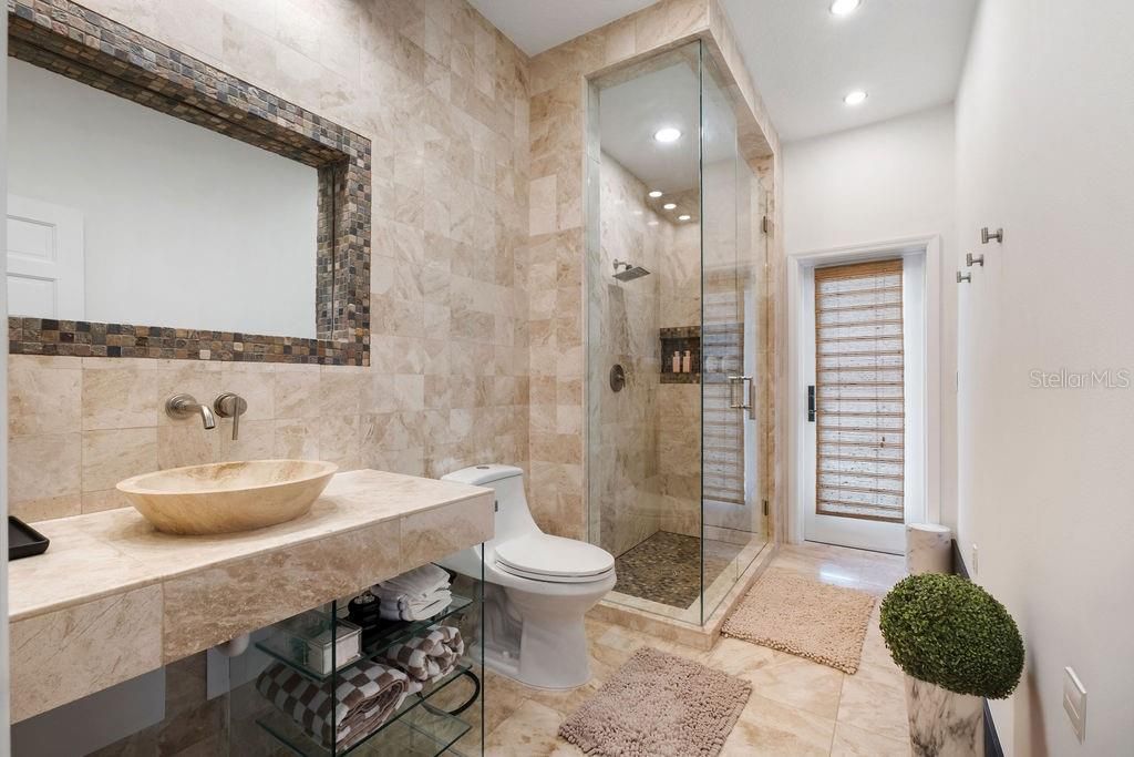 Bathroom, Glass Shower, Interior, Recessed Lighting