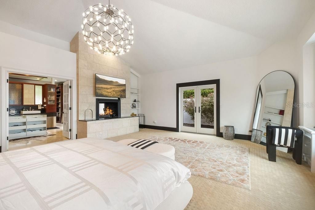 Bedroom, Fireplace, Interior, Pendant Lights