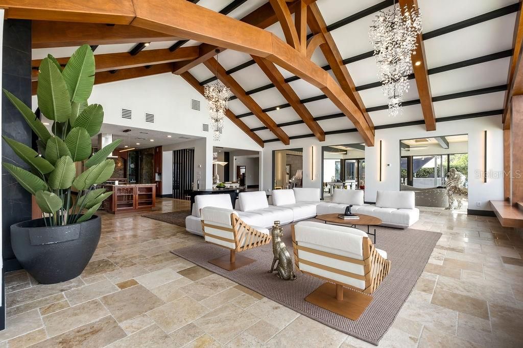 Interior, Living room, Recessed Lighting, Wooden Beams