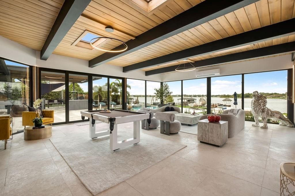 Billiard Table, Game Room, Interior, Living room, Water, Wooden Beams, Wooden Ceilings