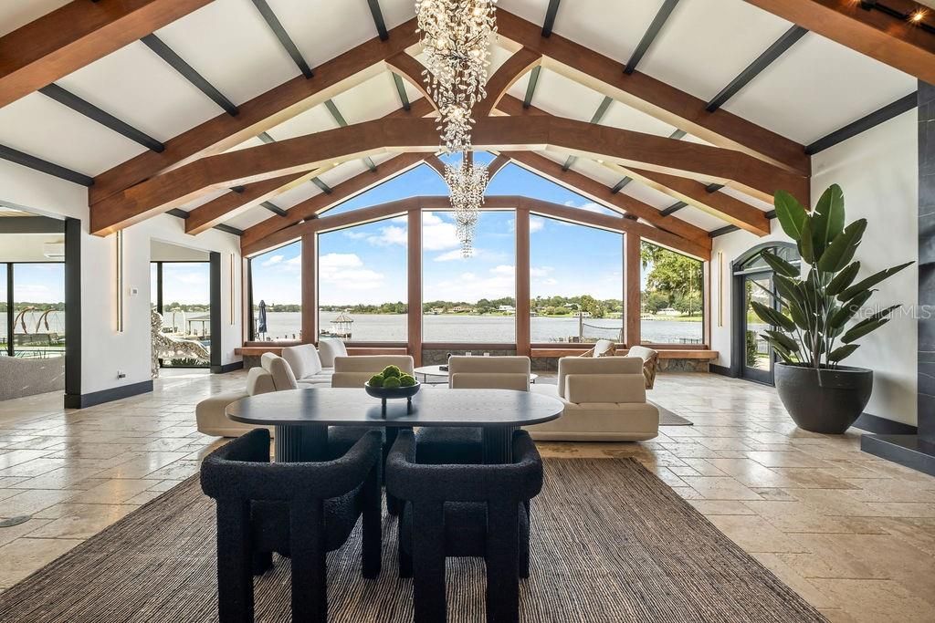 Dining room, Interior, Water, Wooden Beams