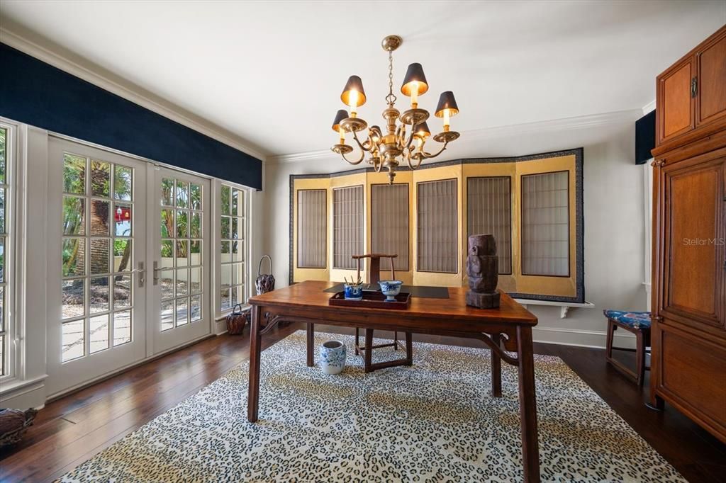 Chandelier, Home Office, Interior, Wood Texture Flooring