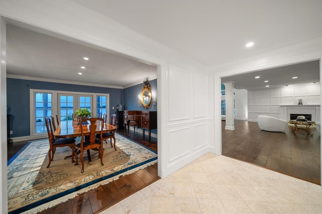 Dining room, Interior, Recessed Lighting, Wood Texture Flooring