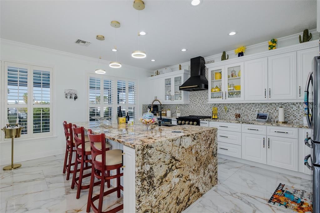 Interior, Kitchen, Marble, Pendant Lights, Recessed Lighting