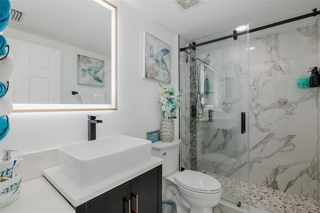 Bathroom, Glass Shower, Interior, Marble Walls