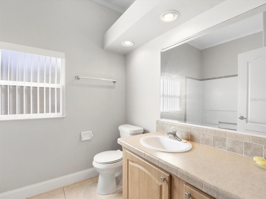 Bathroom, Interior, Recessed Lighting, Tile Countertops