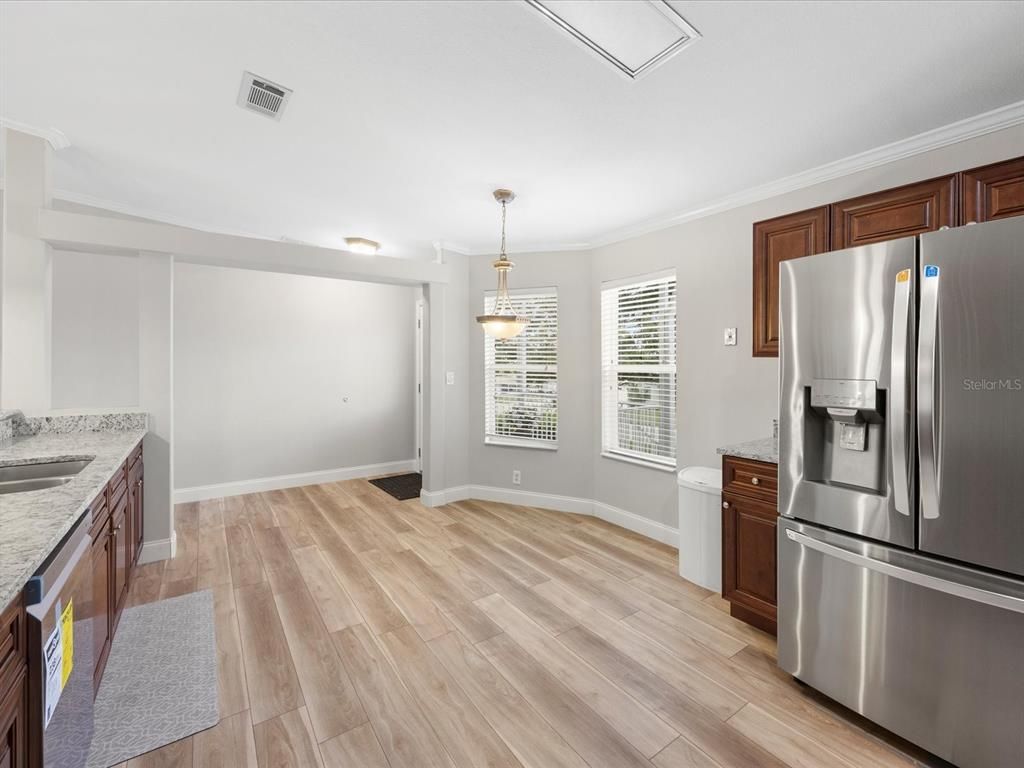 Interior, Kitchen, Pendant Lights, Stainless Steel Appliances, Wood Texture Flooring