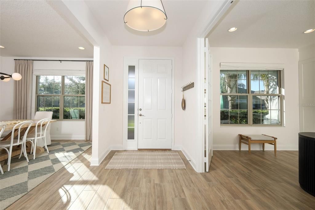 Dining room, Interior, Recessed Lighting, Wood Texture Flooring