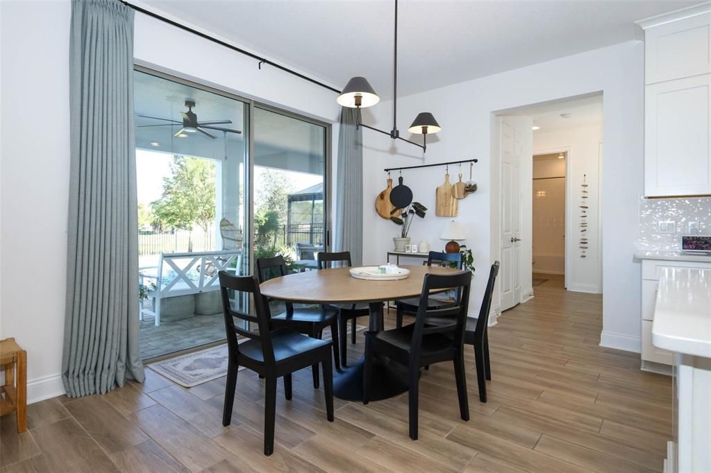 Dining room, Interior, Pendant Lights, Recessed Lighting, Wood Texture Flooring